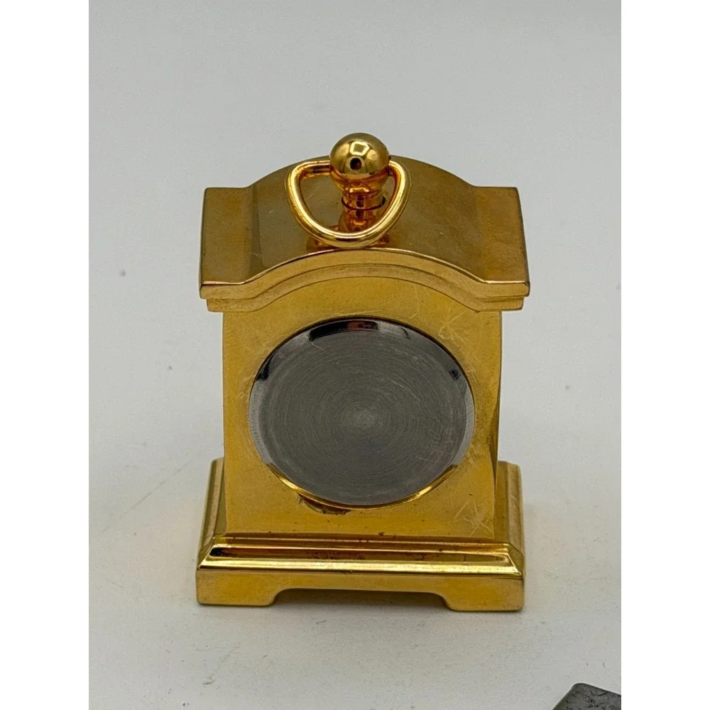 St. Marin Miniature Brass Quartz Desk Clock Working New Battery Mantel Style